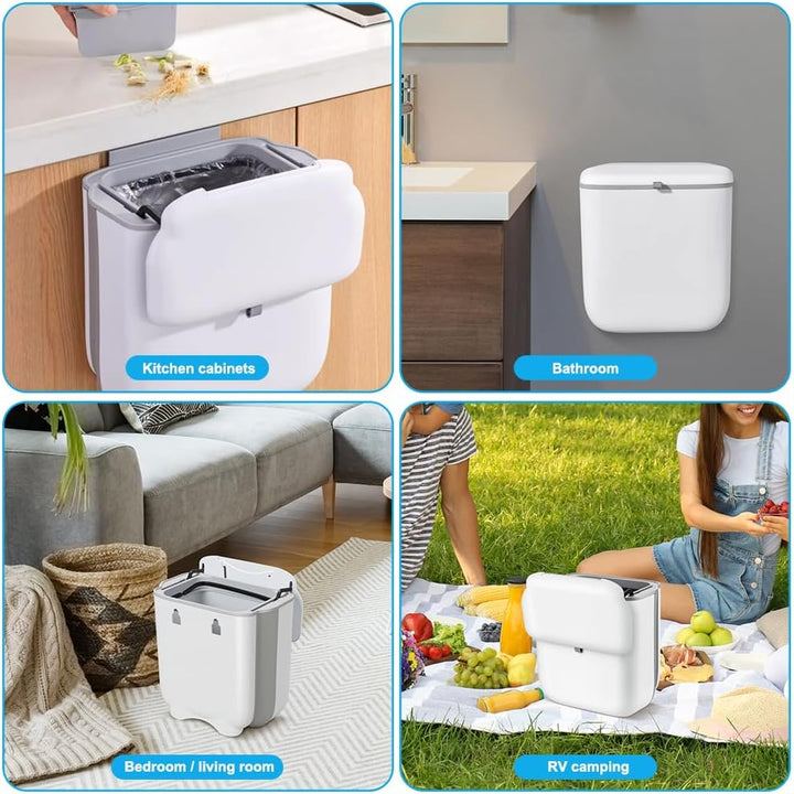 Hängender Mülleimer 10L für Küche Mit Deckel, Komposteimer & Küchenabfalleimer Ideal für Biomüll, Fe