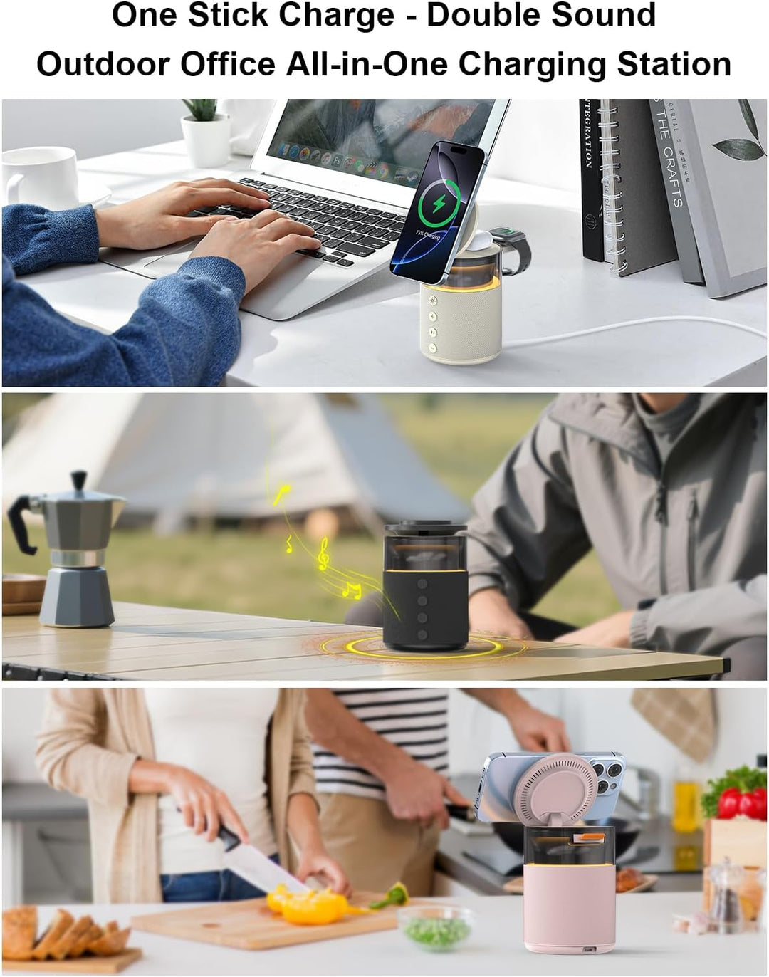 3-in-1 Bluetooth-Lautsprecher mit Nachtlicht und kabellosem Ladegerät, dimmbare Nachttischlampe mit