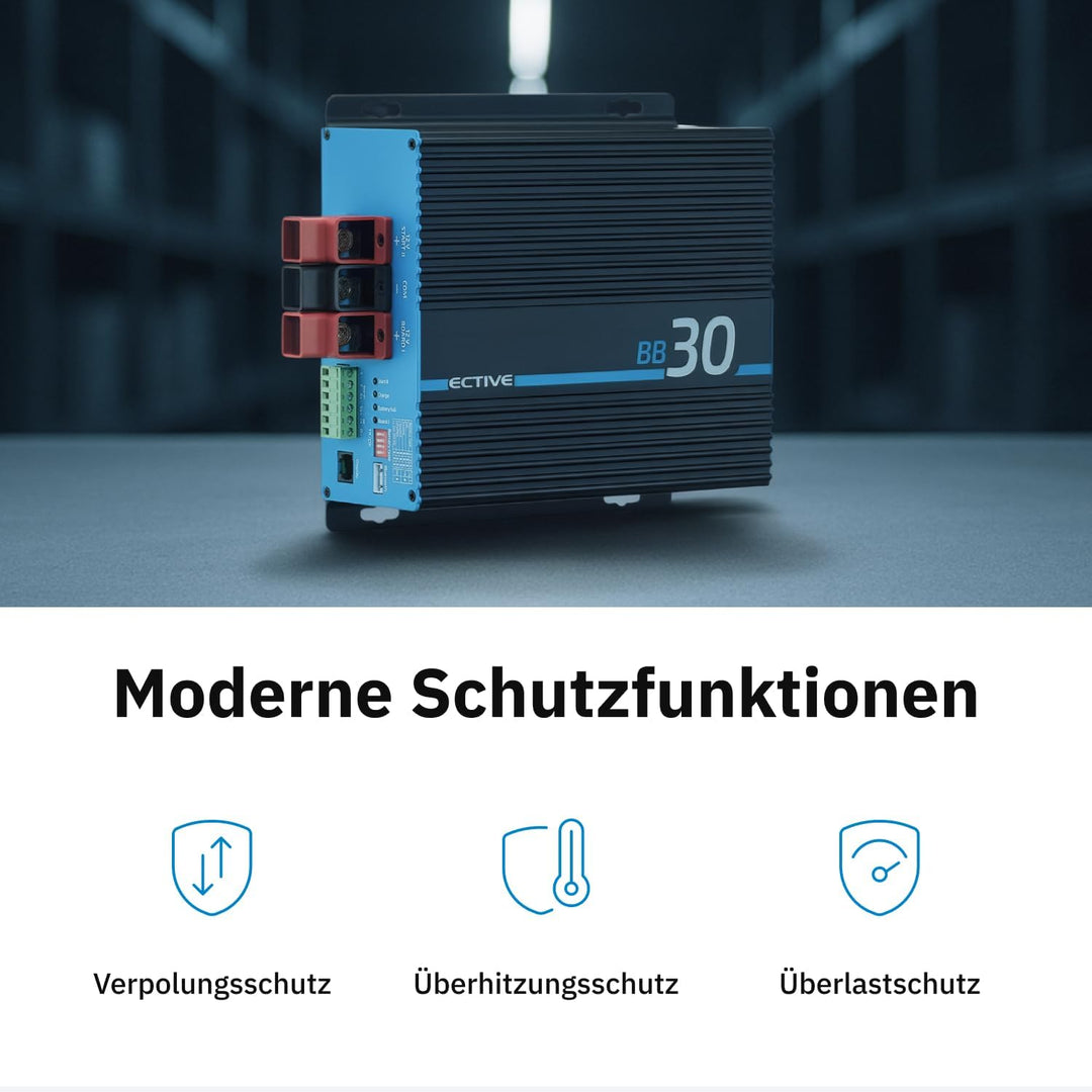 ECTIVE - BB 30 Ladebooster 30A 12V auf 12V - kompaktes DC-DC Ladegerät für AGM/Gel/Nass/LiFePO4 - Ba