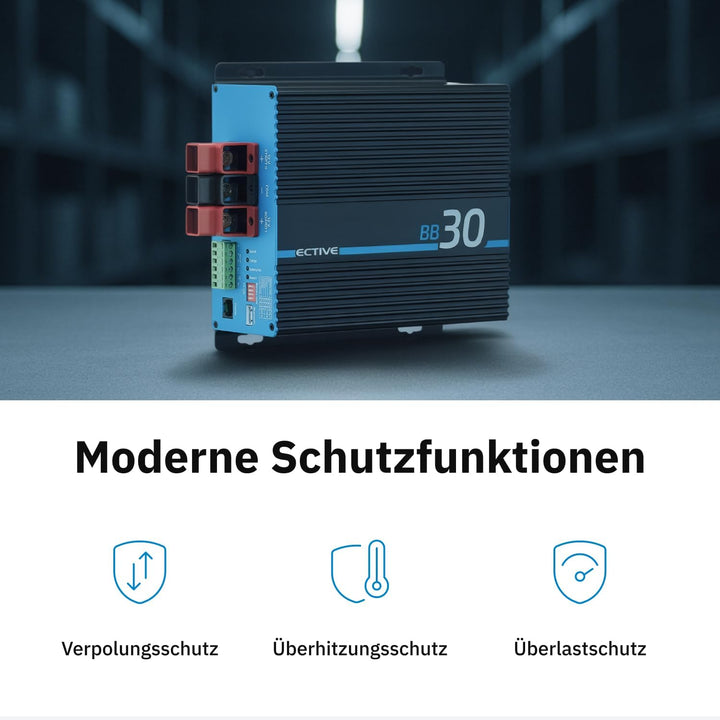 ECTIVE - BB 30 Ladebooster 30A 12V auf 12V - kompaktes DC-DC Ladegerät für AGM/Gel/Nass/LiFePO4 - Ba