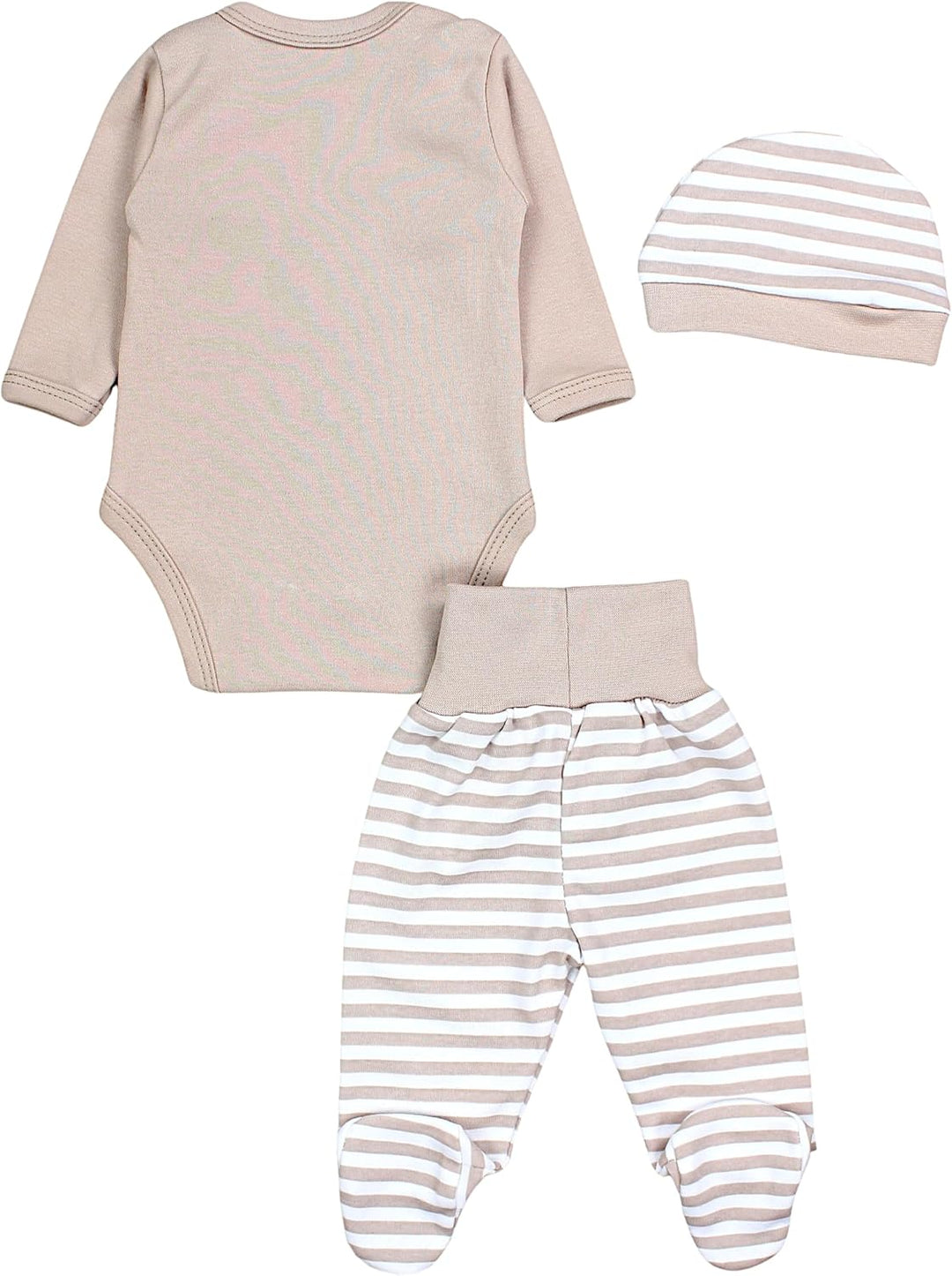 TupTam Baby Set mit Langarmbody, Hose &amp; Mütze – 3-teilig 62 Teddybär Beige, 62 Teddybär Beige