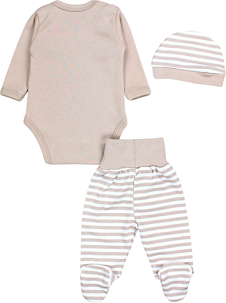 TupTam Baby Set mit Langarmbody, Hose &amp; Mütze – 3-teilig 62 Teddybär Beige, 62 Teddybär Beige