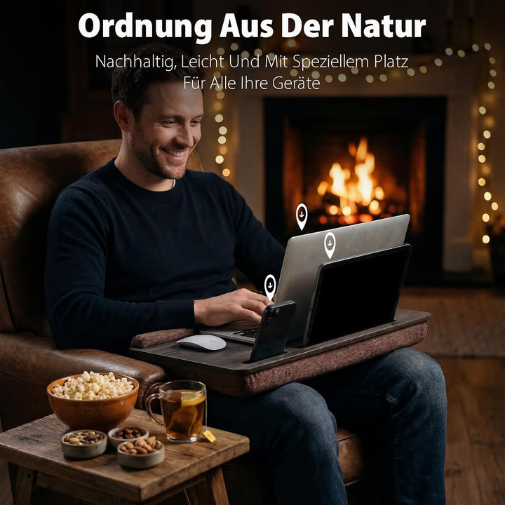 Vigo Wood Laptoptisch - Laptop Unterlage Ständer bis zu 17,3 Zoll - Kissen Tablett für Bequeme Arbei