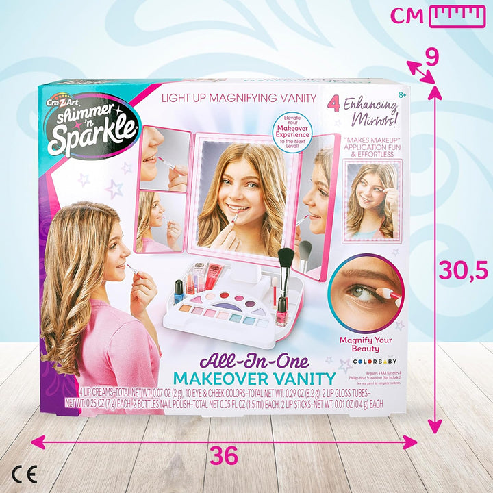Colorbaby Shimmer 'n Sparkle Schminkstudio, Schminktisch mit Licht, 3 Lichtmodi, 4 Spiegel, inkl. Li