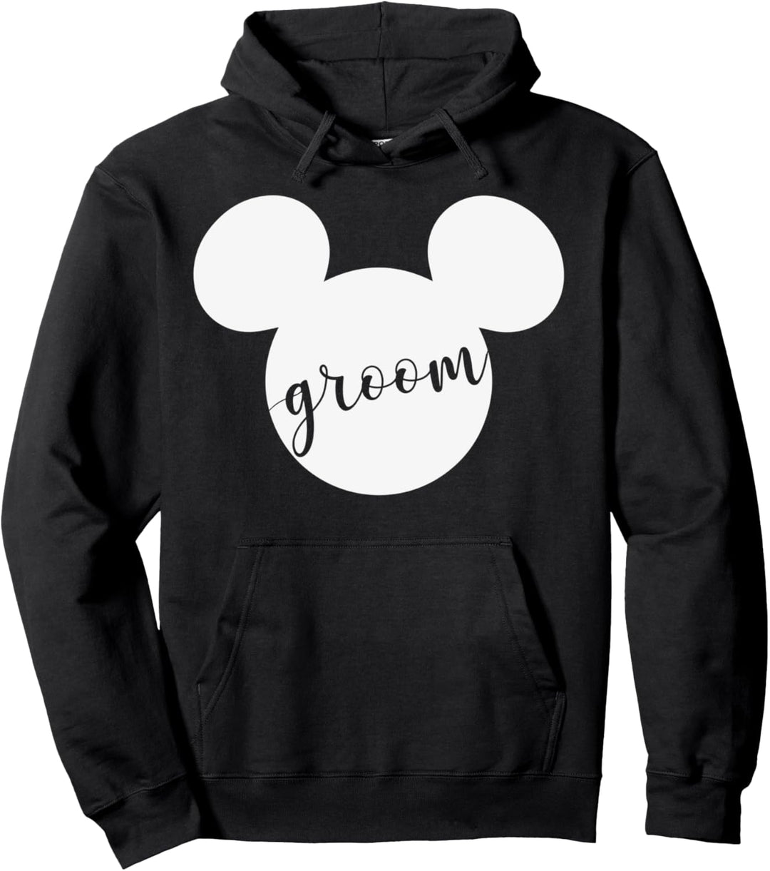 Disney Mickey Mouse Head Silhouette Groom Cursive Text Pullover Hoodie