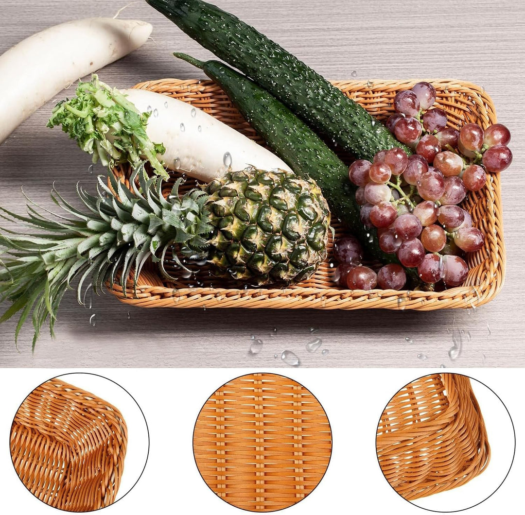 3 Stück Brötchenkorb, Brotkorb Geflochten, Storage Basket Rectangular, Braided Multi-Purpose Basket,