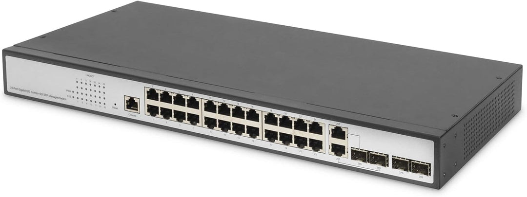 DIGITUS Gigabit Ethernet Netzwerk-Switch - 19 Zoll - 24 Ports - 4 x Uplink (SFP/RJ45) - Layer 2 Mana