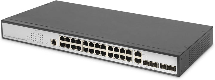 DIGITUS Gigabit Ethernet Netzwerk-Switch - 19 Zoll - 24 Ports - 4 x Uplink (SFP/RJ45) - Layer 2 Mana