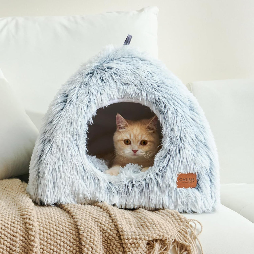 CATISM Katzenhöhle Katzenbett Katzenhaus Kuschelhöhle 45x45cm, 2 in 1 Faltbar Waschbar Bequemer Katz