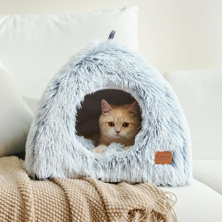 CATISM Katzenhöhle Katzenbett Katzenhaus Kuschelhöhle 45x45cm, 2 in 1 Faltbar Waschbar Bequemer Katz