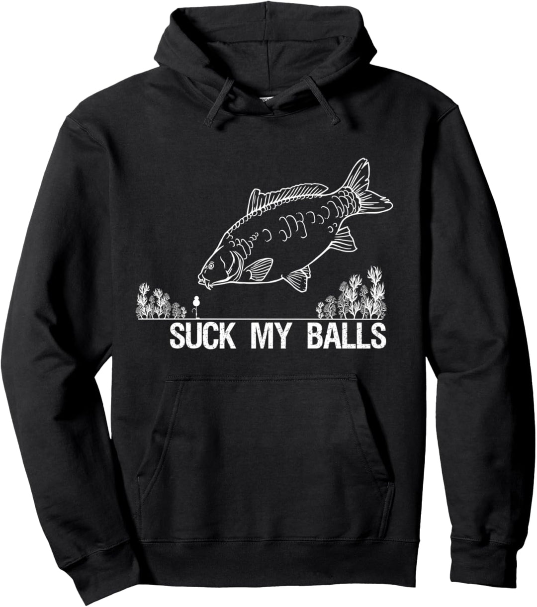 Karpfenangler Spruch Suck My Balls Lustiger Spruch Angler Pullover Hoodie