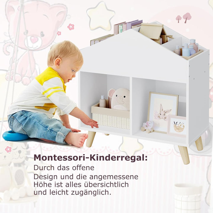 Lestarain Kinderregal mit 4 offenen Fächern, Bücherregal Aufbewahrungsregal für Kinder, Standregal,