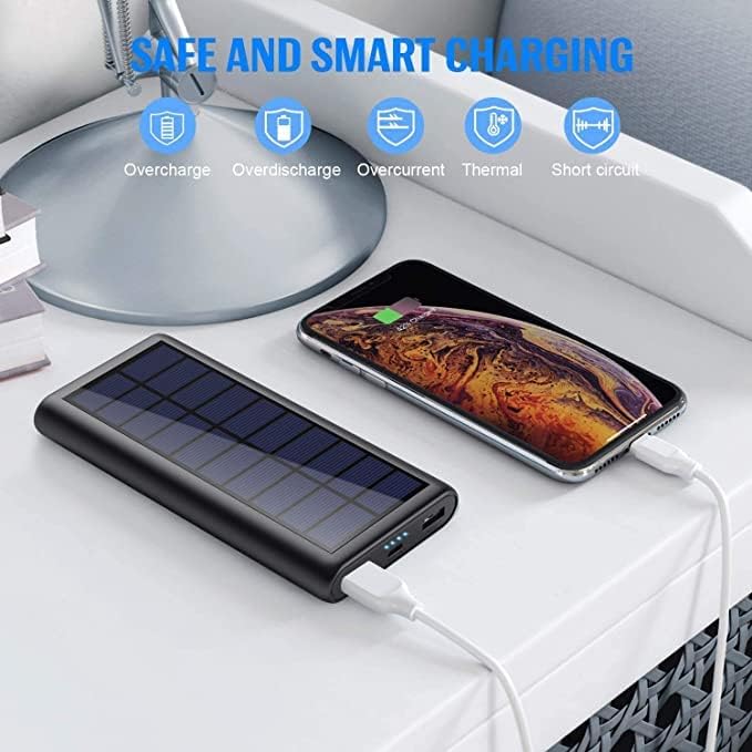 Solar Powerbank 26800mAh, USB C Power Bank Tragbares Solarladegerät, 15W PD3.0A Schnellladung Extern
