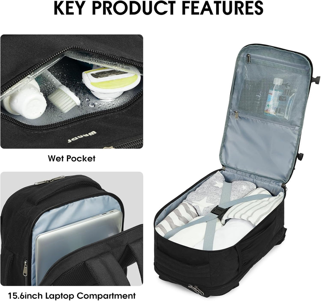 WANDF Handgepäck Rucksack 40x20x25cm für Ryanair Airlines, Untersitz-Reise-Handgepäck-Tasche mit Nas