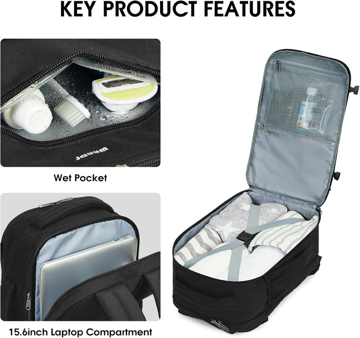 WANDF Handgepäck Rucksack 40x20x25cm für Ryanair Airlines, Untersitz-Reise-Handgepäck-Tasche mit Nas