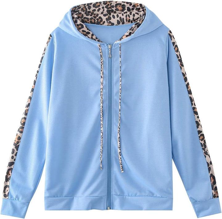 amropi Traingsanzug Damen Jogginganzug Leopard Kapuzenpullover Lange Ärmel Top + Hose Sportanzug 2 S