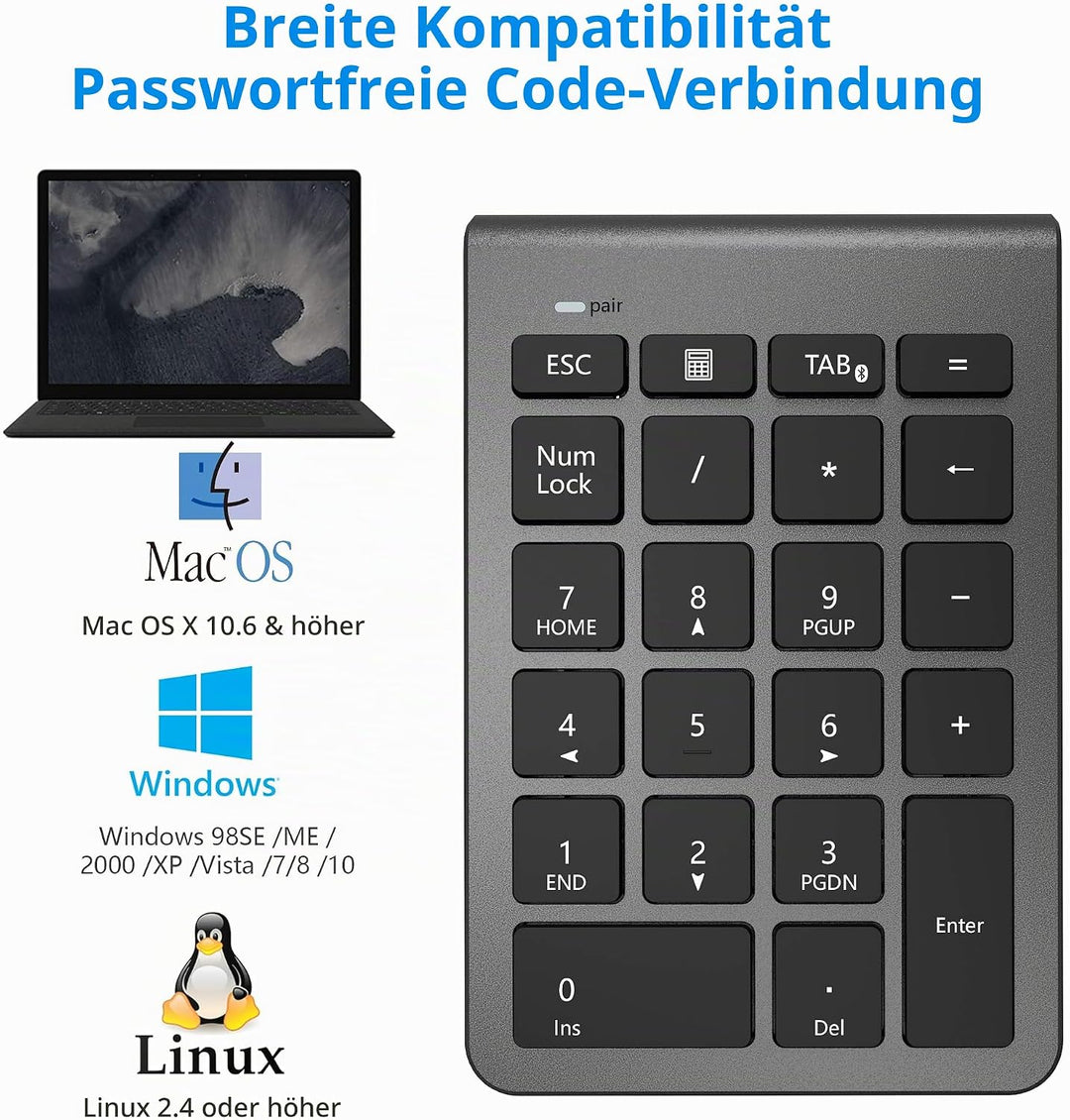 Cateck Ziffernblock Bluetooth, Nummernblock Numpad Bluetooth Ziffernblock mit 22 Tasten und Mehreren