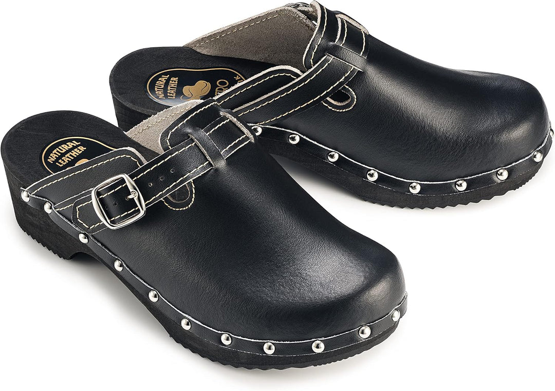 ESTRO Clogs Damen Holz Leder - Clogs Herren Holzschuhe Herren Holzclogs Damen mit rutschfest Sohle C