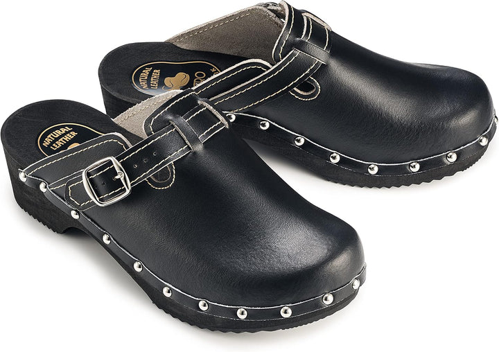 ESTRO Clogs Damen Holz Leder - Clogs Herren Holzschuhe Herren Holzclogs Damen mit rutschfest Sohle C
