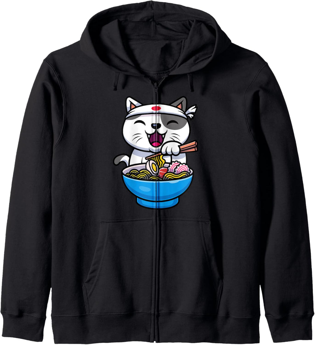 Kawaii Anime Katze isst Ramen Nudeln Japanisch Kapuzenjacke