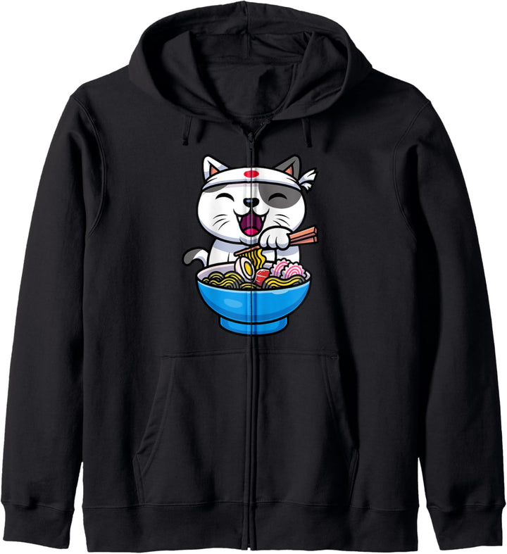 Kawaii Anime Katze isst Ramen Nudeln Japanisch Kapuzenjacke