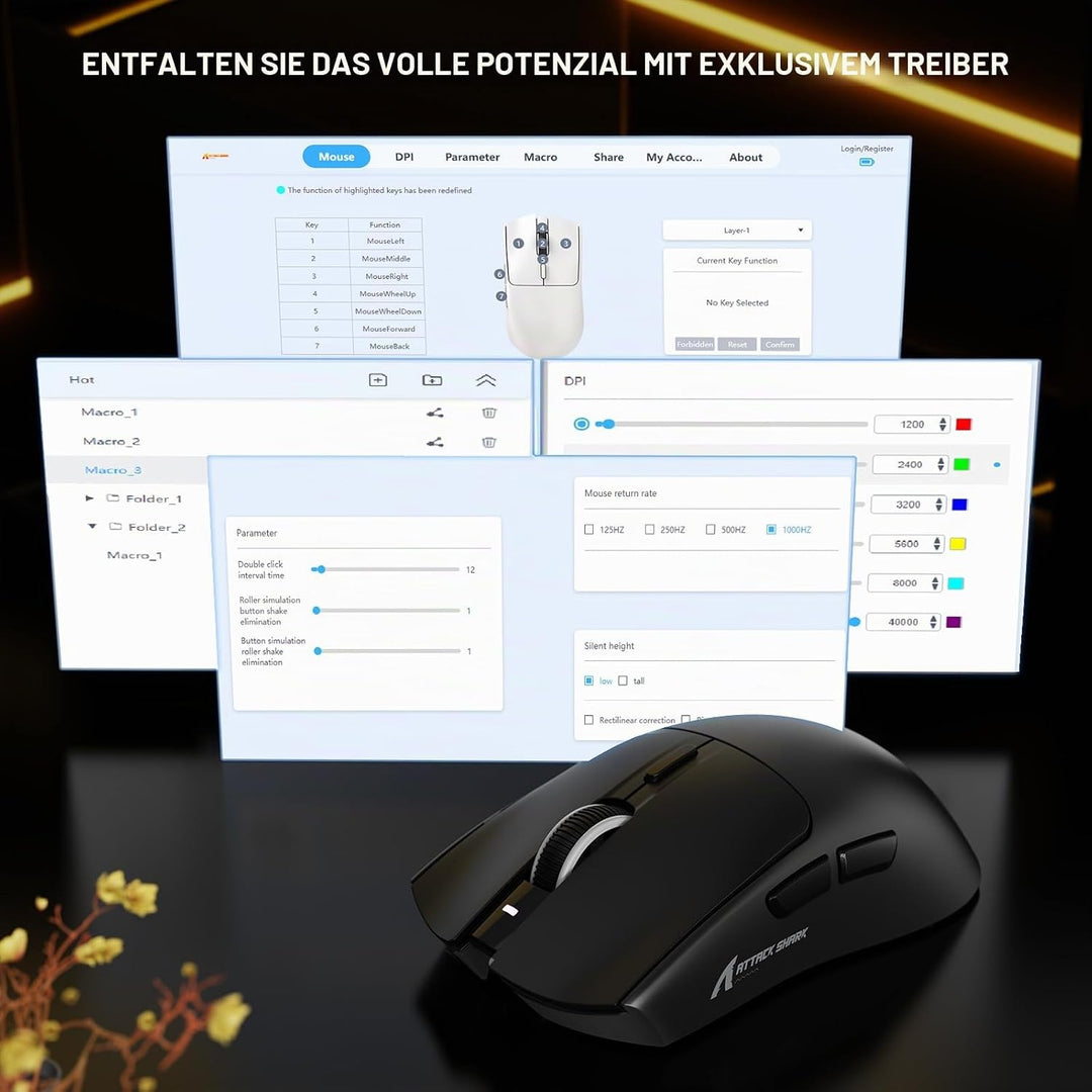 MAMBASNAKE x Attack Shark X1 Gaming-Maus mit Ladestation, 49g Ultralight, 40K DPI PAW3395 PRO-Sensor