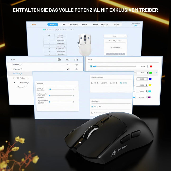 MAMBASNAKE x Attack Shark X1 Gaming-Maus mit Ladestation, 49g Ultralight, 40K DPI PAW3395 PRO-Sensor