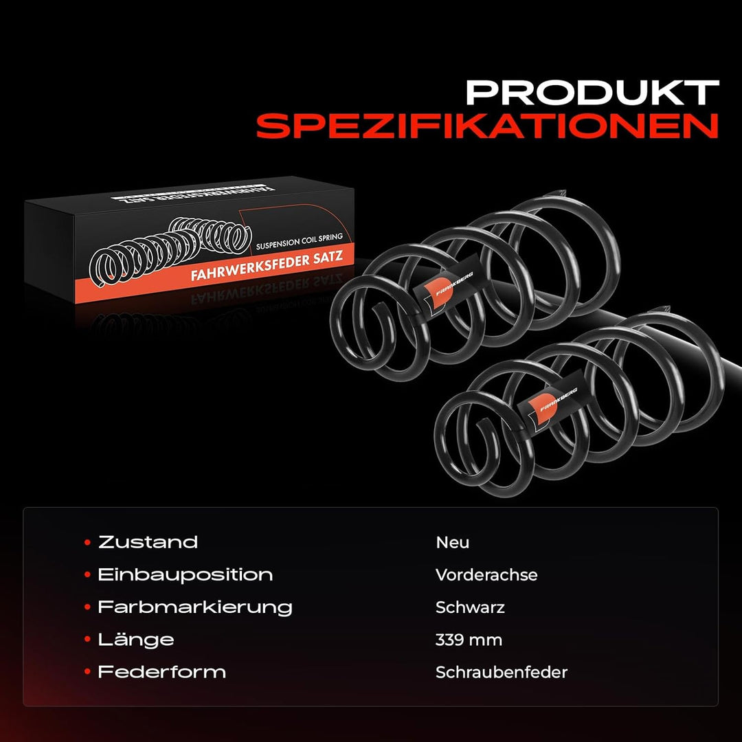 Frankberg 2x Federn Fahrwerksfeder Vorderachse Links Rechts Kompatibel mit New Beetle Cabriolet 1Y7