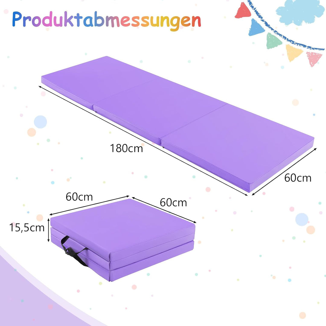 COSTWAY 180 x 60 x 5 cm Weichbodenmatte klappbar, Gymnastikmatte tragbar, Yogamatte wasserabweisend,