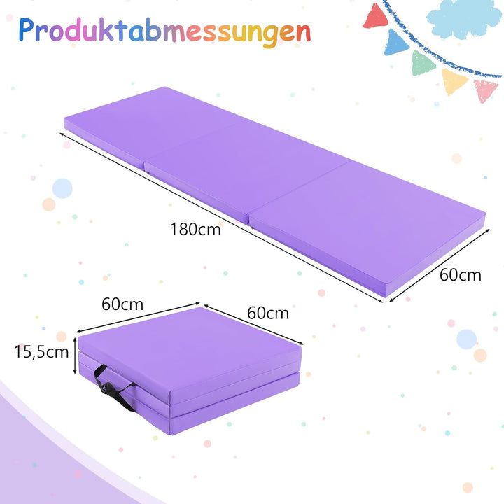 COSTWAY 180 x 60 x 5 cm Weichbodenmatte klappbar, Gymnastikmatte tragbar, Yogamatte wasserabweisend,