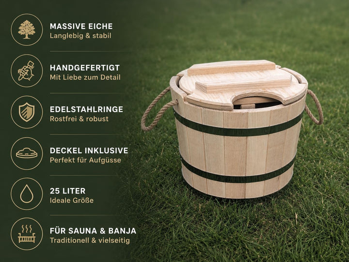 Holz Saunakübel 20 Liter Sauna Eimer Holzeimer Esche Banya Aufgusseimer