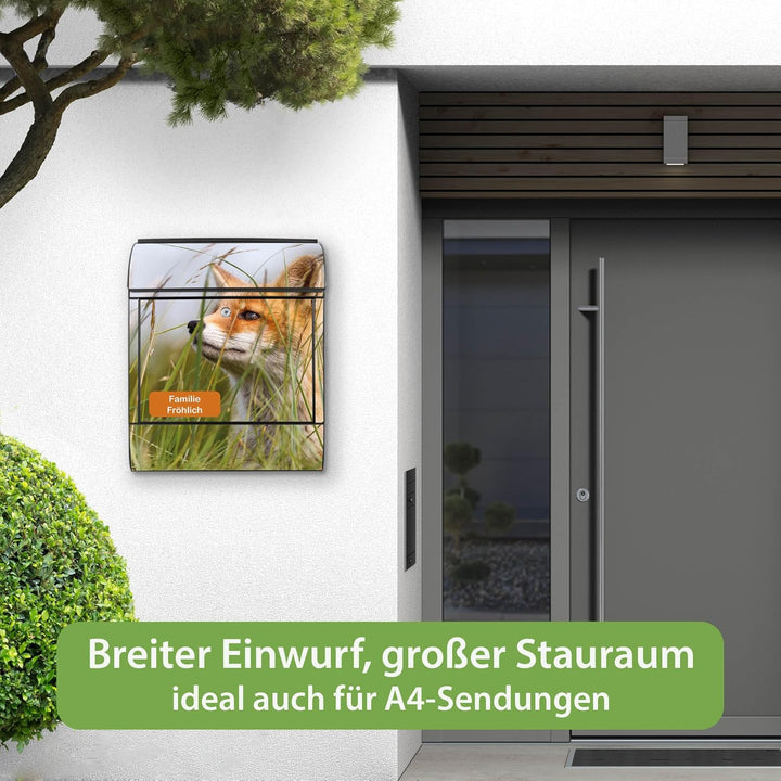 banjado® Design Briefkasten personalisiert mit Motiv Fuchs 39x47x14cm & 2 Schlüssel - Briefkasten St
