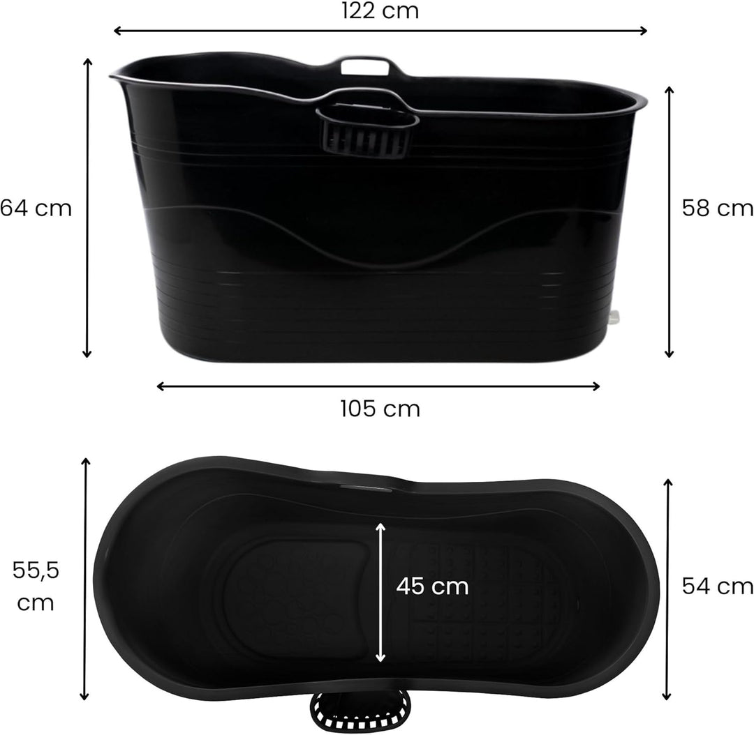 HelloBath® Mobile Badewanne XL 122x56x64 cm für Erwachsene | Tragbare Sitzbadewanne mit Abdeckhaube,