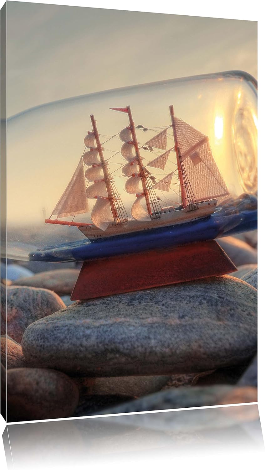 Flasche mit Schiff, Format: 100x70 auf Leinwand, XXL riesige Bilder fertig gerahmt mit Keilrahmen, K