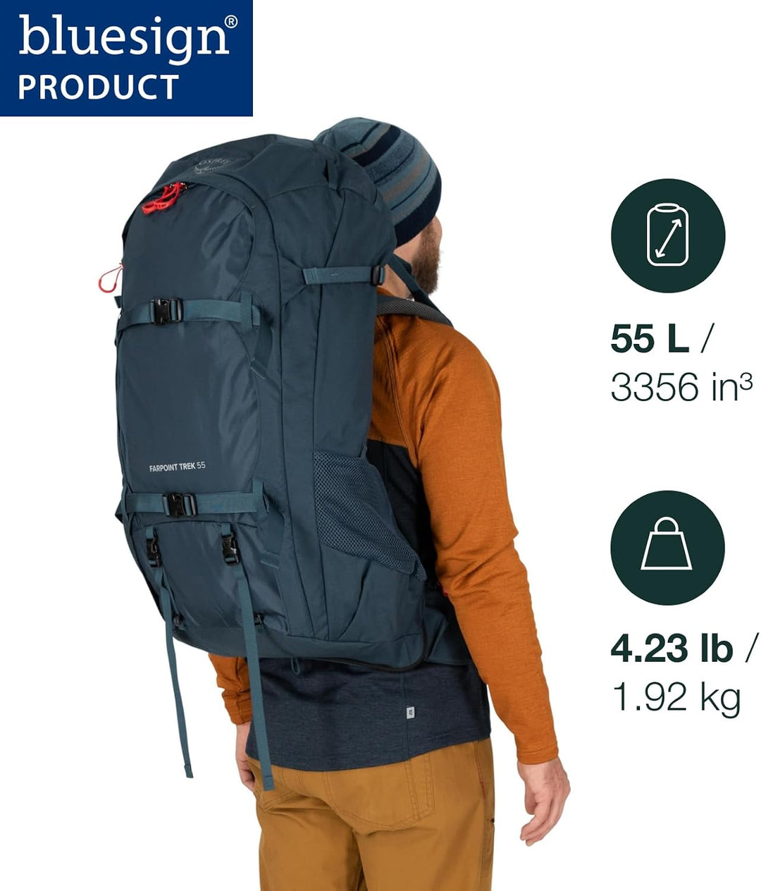 Osprey Farpoint Herren Rucksack Muted Space Blue O/S - Fassungsvermögen 55L, Muted Space Blue O/S -