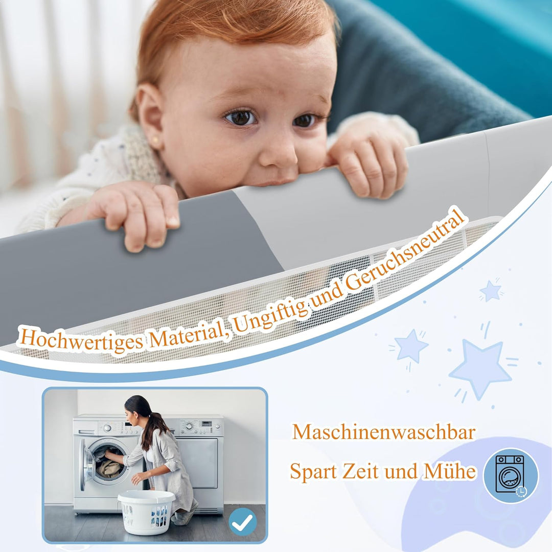 YUENFONG 180cm Bettgitter Bettschutzgitter Rausfallschutz für Kinder, Höhenverstellbar 72 bis 96cm K