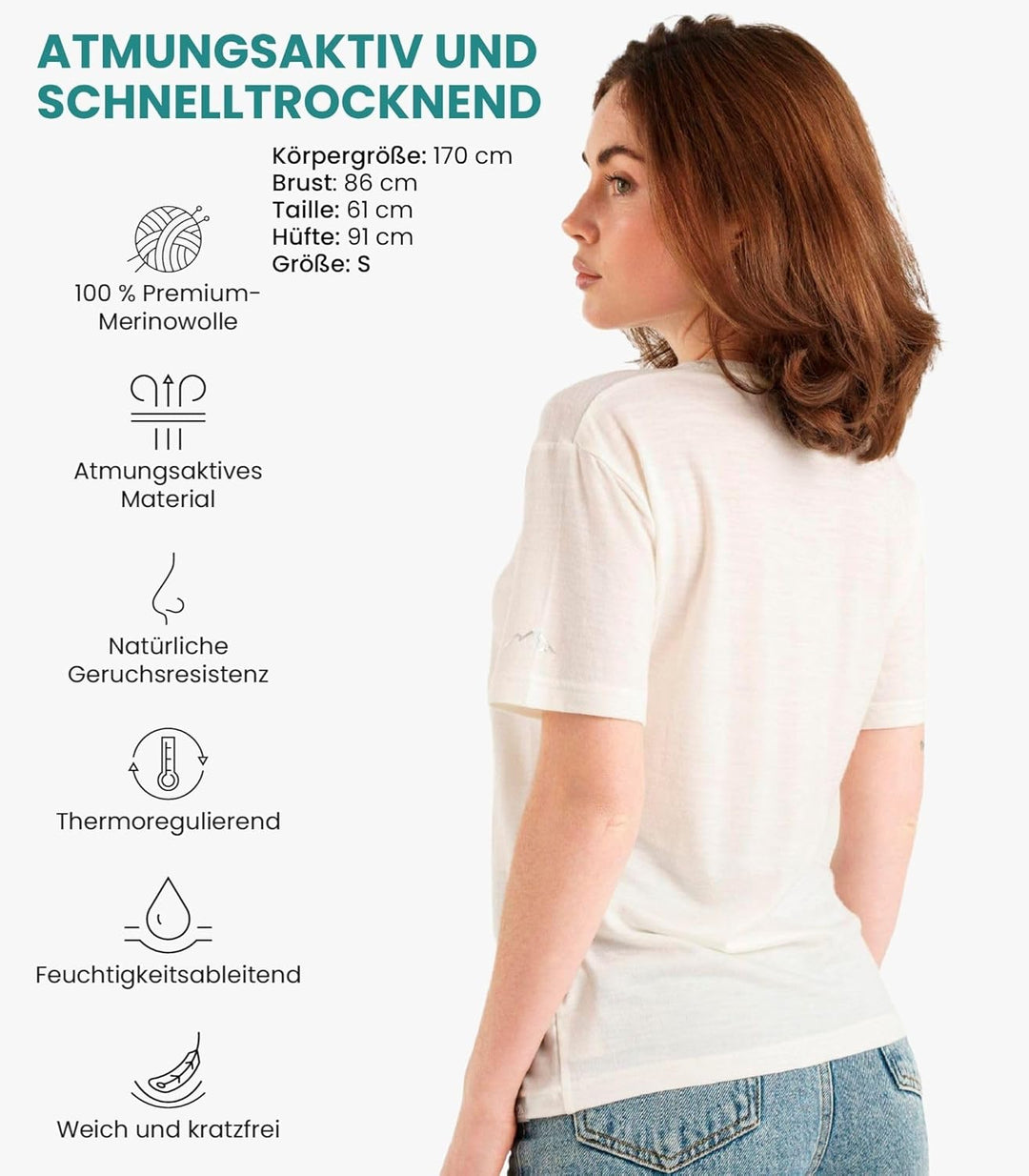 Merino.tech Merinowolle T-Shirt Damen - 100% Merinowolle Leichte Basisschicht Damen Kurzarm T-Shirt
