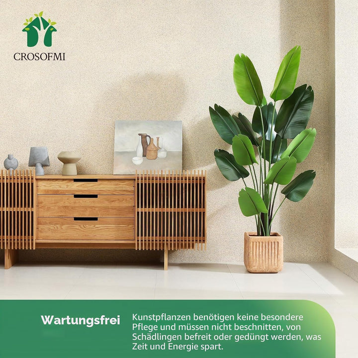 CROSOFMI Künstliche Paradiesvogel Pflanze 180cm künstliche Tropische Palme mit 13 Blättern perfekte