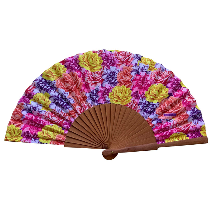 Spanischer Handfächer Abril – Holz und Baumwolle – 23 cm – Etui und Hülle aus Jute – Modeaccessoire