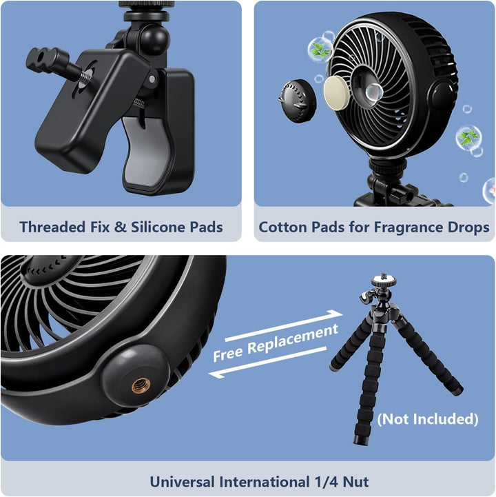 Wiederaufladbarer Peloton-Bike-Ventilator mit Baumwollpolstern für Dufttropfen, tragbarer Clip-Venti