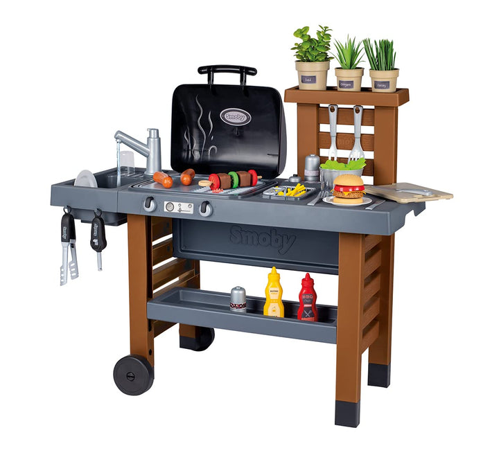 Smoby - Outdoor Gartenspielküche - inklusive Grill, Spülbecken mit Wasserpumpfunktion und vielen Zub