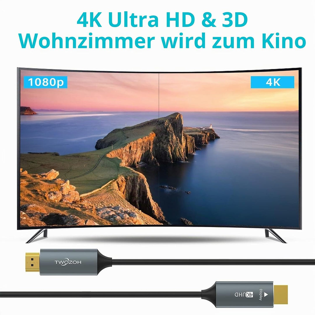 Twozoh HDMI Glasfaser Kabel 10M, HDMI Optisches Kabel 2.0 4K/60Hz (4:4:4 HDR10 HDCP2.2) 1440p 144Hz