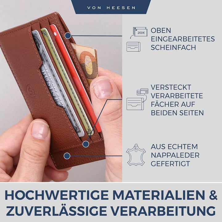 VON HEESEN® Echtleder RFID Kartenetui aus Nappa-Leder - 9 Fächer - Querformat Kreditkartenetui für D