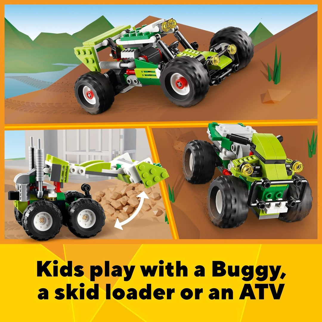 LEGO 31123 Creator 3-in-1 Buggy, Geländewagen, Lader, Bagger, Mountainbike, Spielzeug für Kinder, 3
