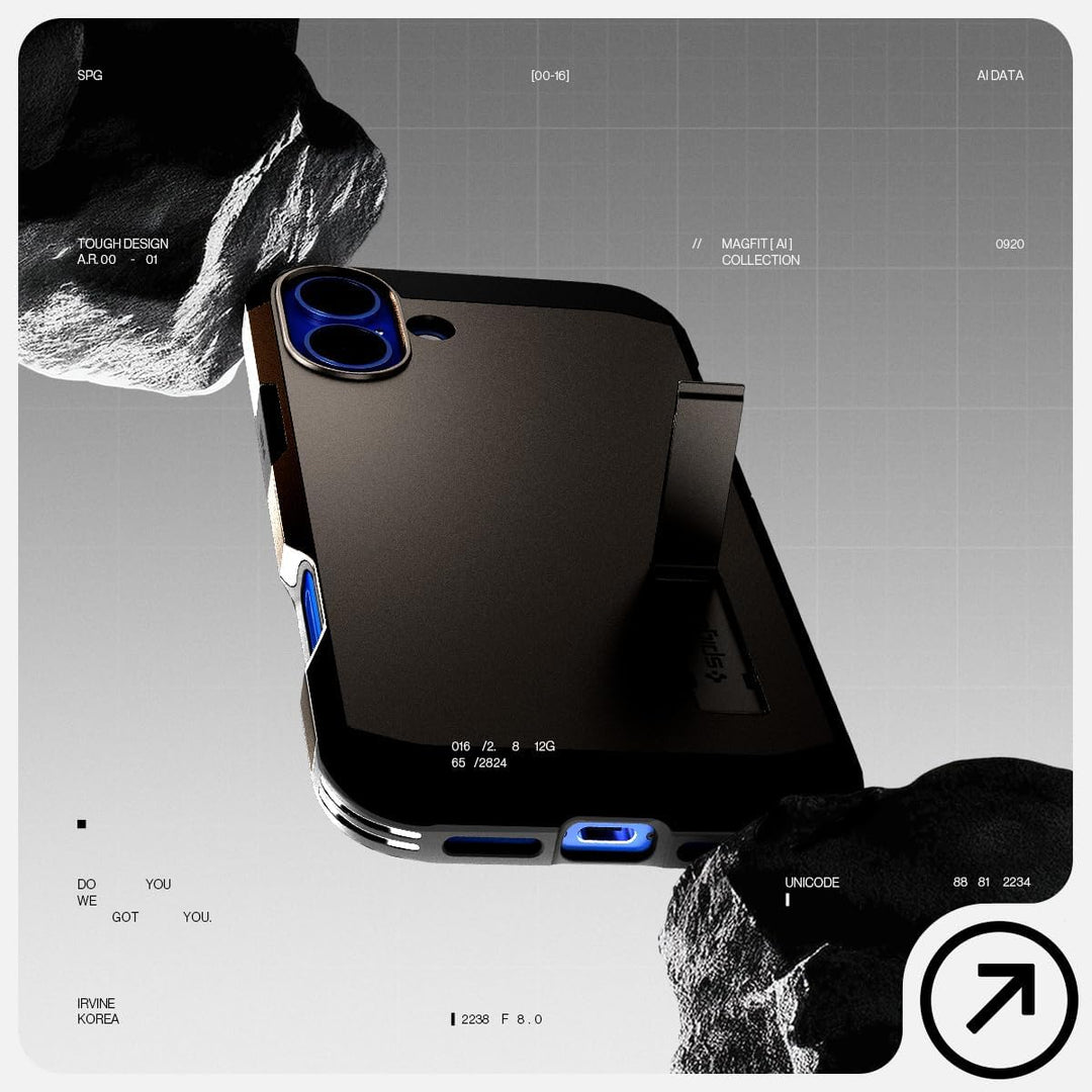 Spigen Tough Armor (AI) MagFit Hülle für iPhone 16, Kompatibel mit MagSafe Zubehör -Gunmetal Gunmeta