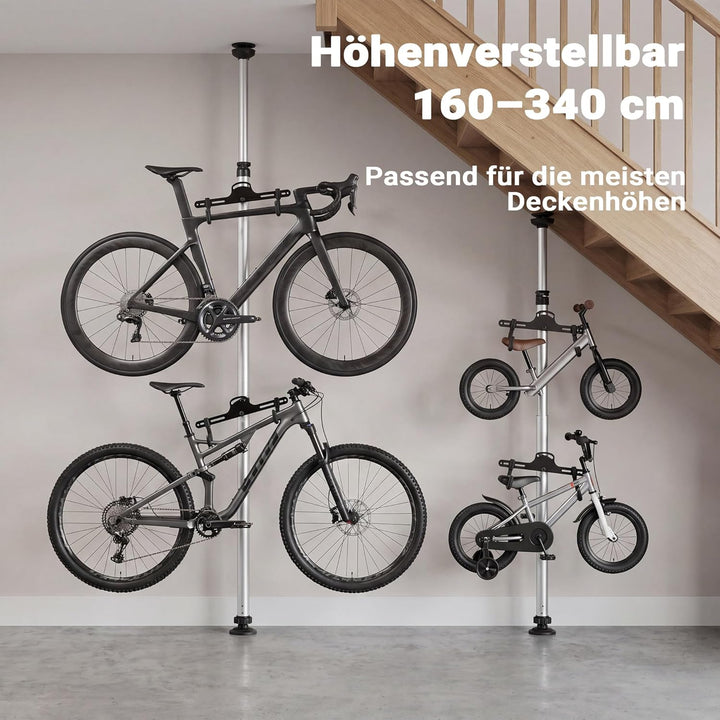 Wiltec Teleskop Fahrradhalter für 2 Räder je 20kg 160-340cm, Fahrradständer platzsparend, Hängesyste