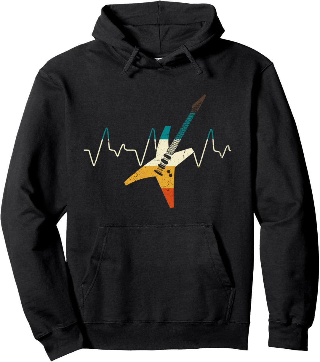Retro Musikinstrument E Gitarrist Herzschlag Gitarre Pullover Hoodie