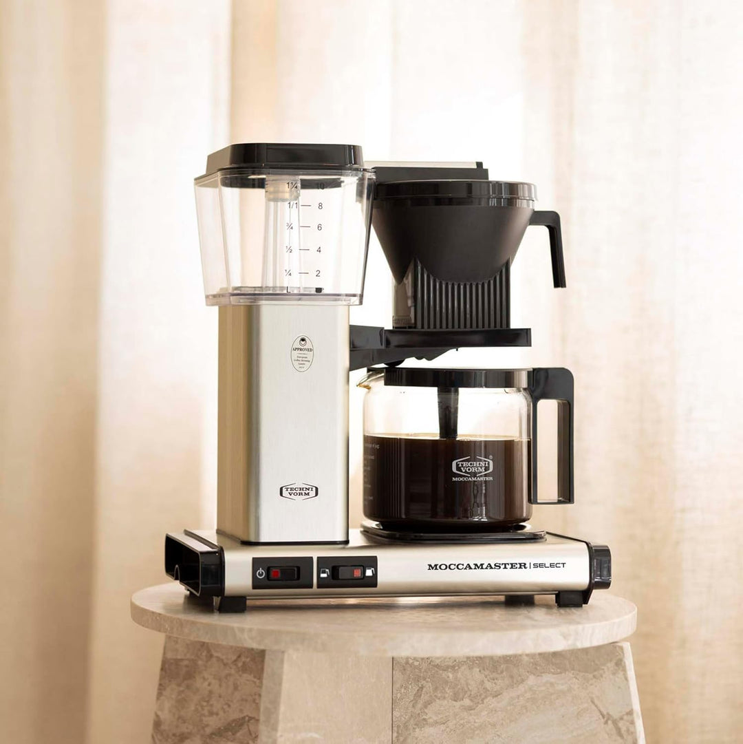 Moccamaster KBG Select, Filter Kaffee Maschische, Kaffeekanne Glas, Farbe Gebürstet, 1.25 Liter Brus