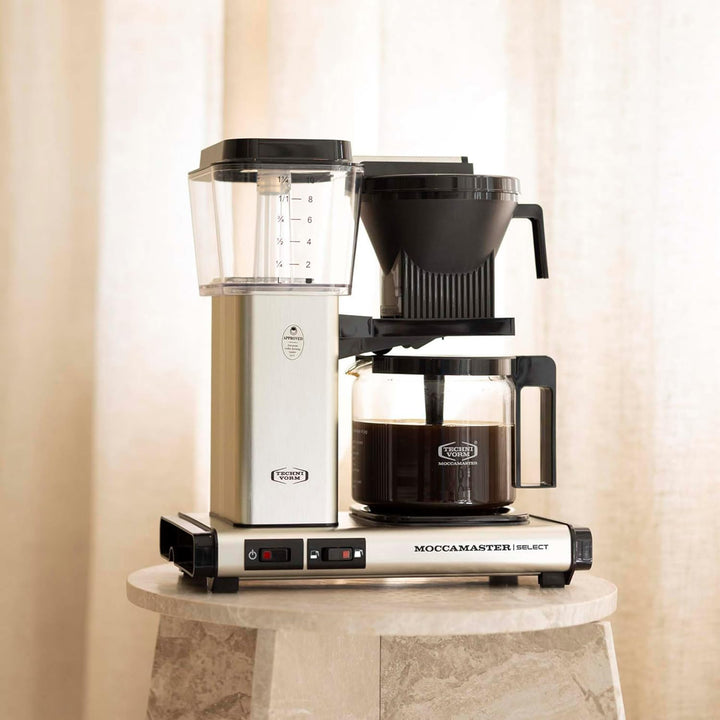 Moccamaster KBG Select, Filter Kaffee Maschische, Kaffeekanne Glas, Farbe Gebürstet, 1.25 Liter Brus