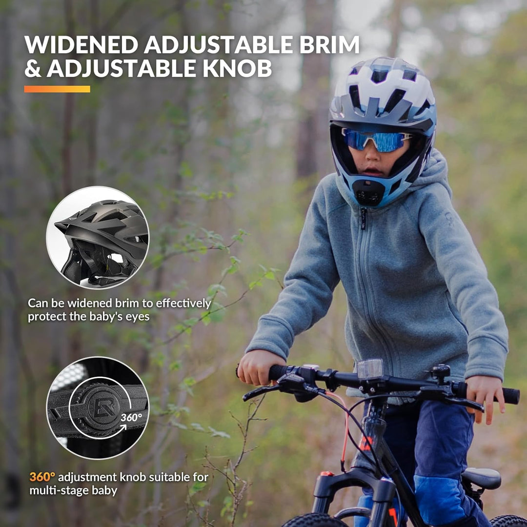 ROCKBROS Kinderhelm Integriert Fahrradhelm Kinder Jugend Fullface Helm mit Abnehmbarem Kinnschutz BM